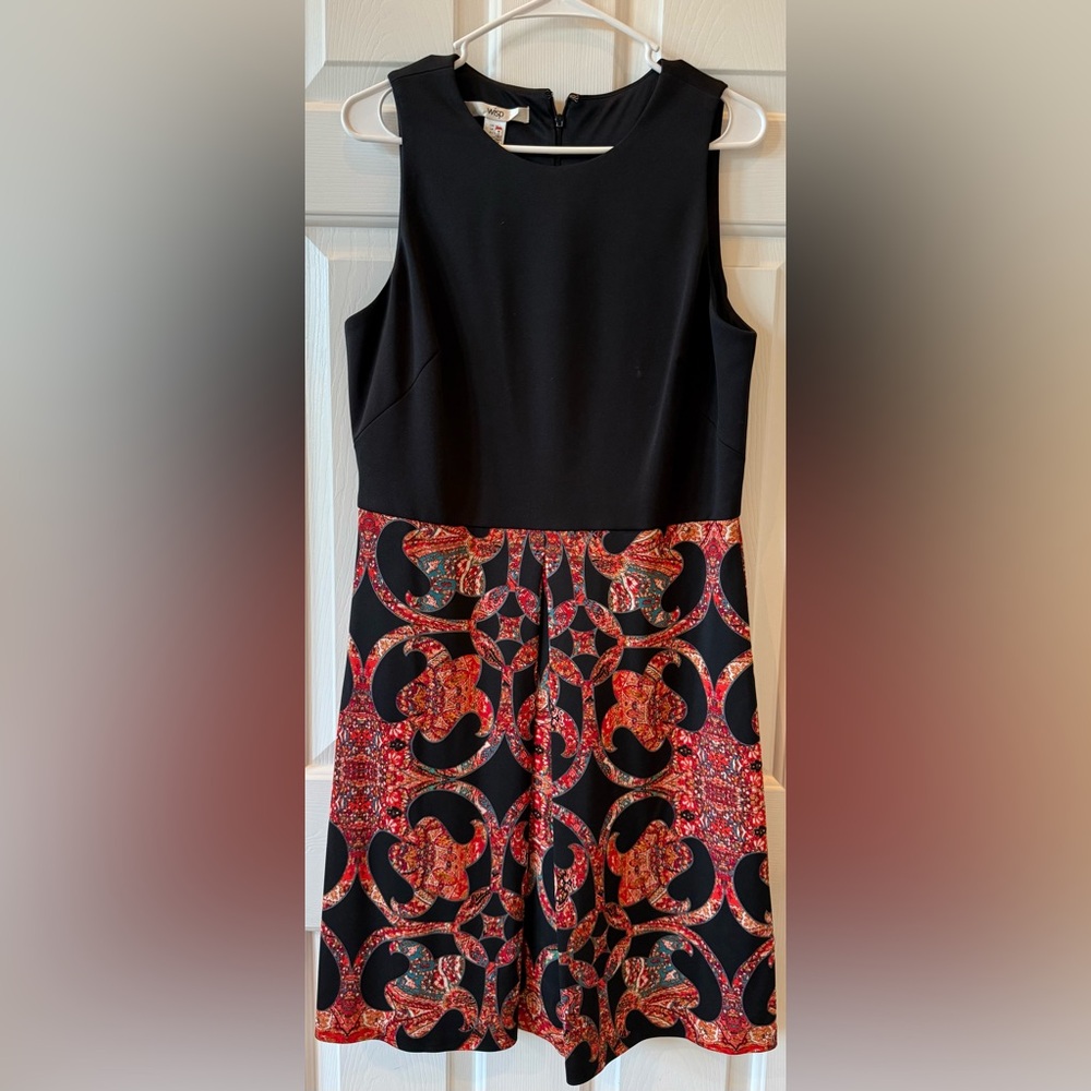 Black Wisp A-Line Dress with Patterned Skirt Detail